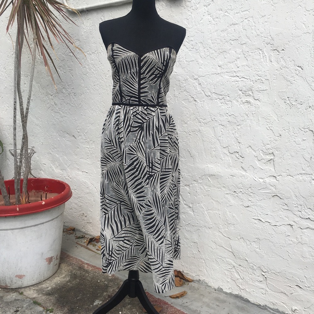 Parker black and white strapless dress